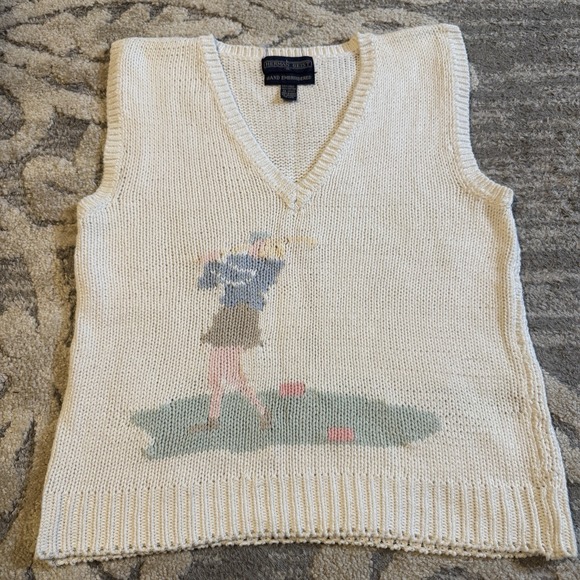 herman geist Jackets & Blazers - Vtg Herman Geist Hand Embroidered‎ Golf Theme Women's Sweater Vest Size Medium